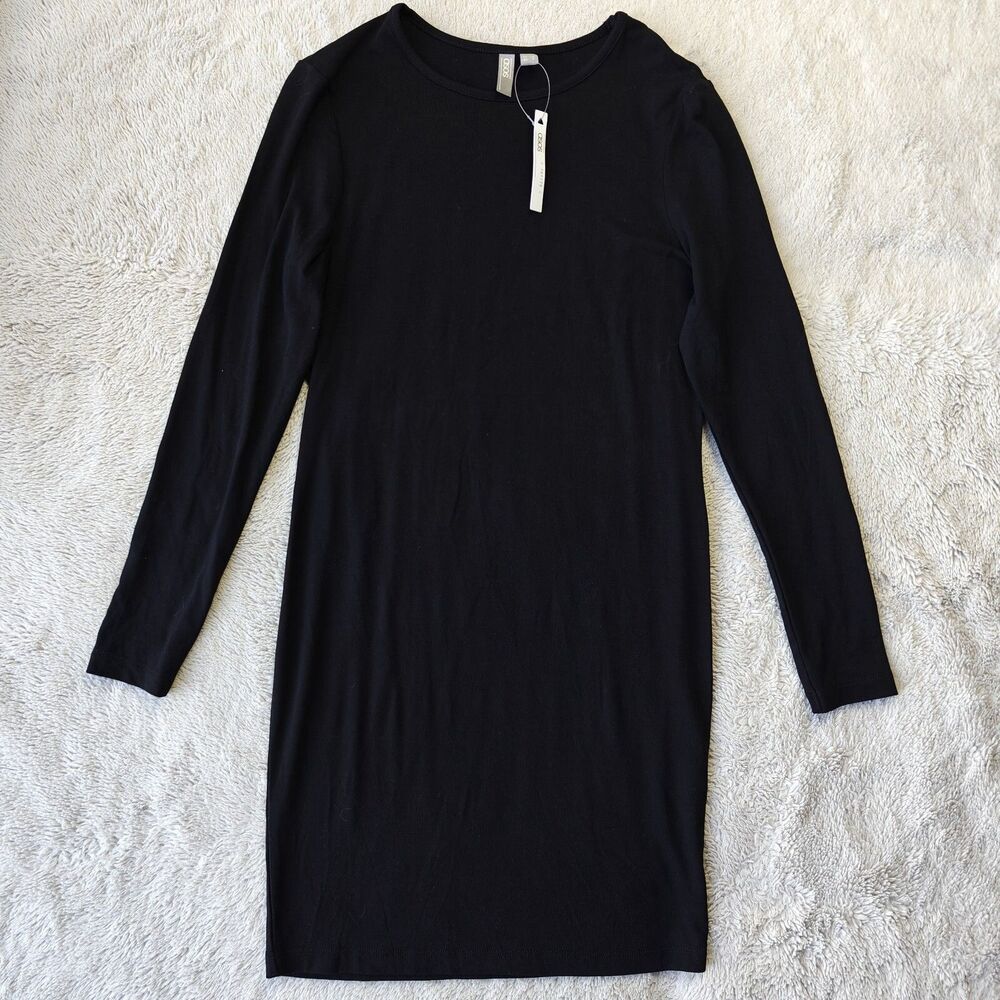 ASOS Petite Bodycon Dress Women's 6P Black Crewneck Long Sleeve Knee Length